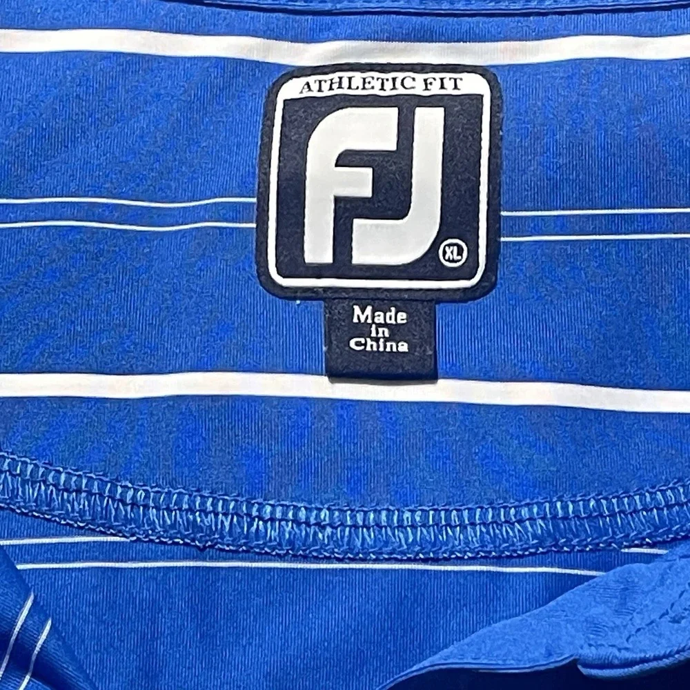 FOOTJOY FJ - Men's Polyester Spandex Blue Striped Athletic Fit Golf Polo Size XL
